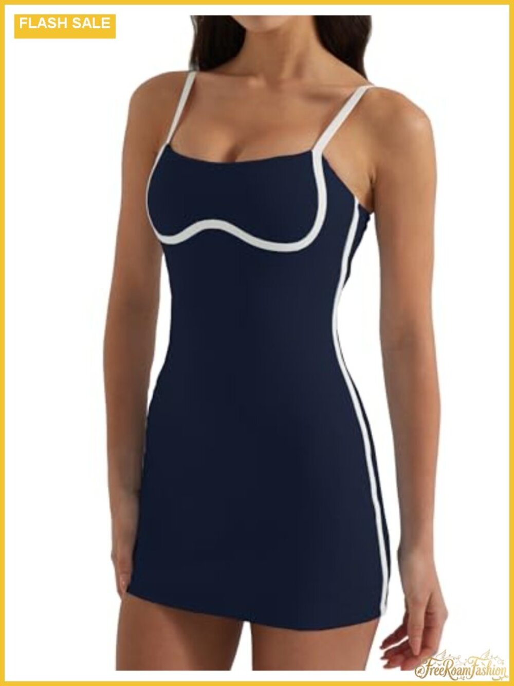 Women's Tennis Dress with Built-in Bra & Shorts Pockets, Sleeveless Adjustable